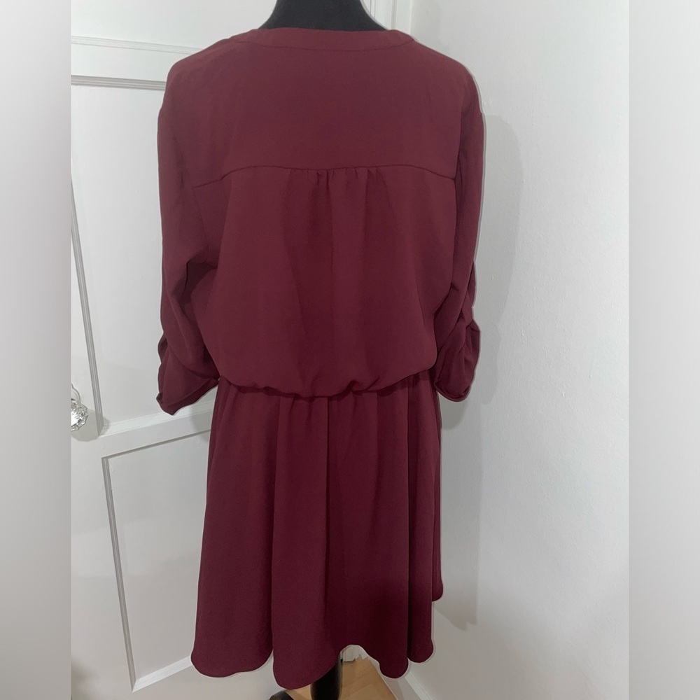 Ever New - Maroon Front Tie Adjustable Sleeve Midi Dress - Size 12 - Picture 2 of 4